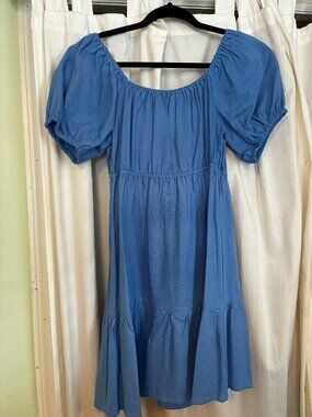 Love Tree Blue Midi Dress Women’s Medium Puff Sleeve Boho Flowy Summer Dress